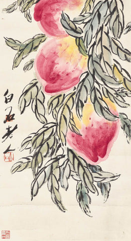 Peaches - Qi Baishi - Modern Gongbi Chinese Painting - Posters by Qi Baishi