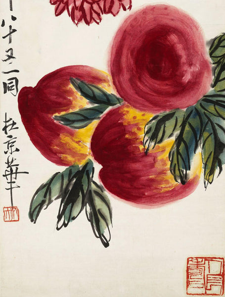 Peaches And Chrysanthemums - Qi Baishi - Modern Gongbi Chinese Painting - Life Size Posters