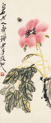 Peonies And Bees - Qi Baishi - Modern Gongbi Chinese Painting - Art Prints