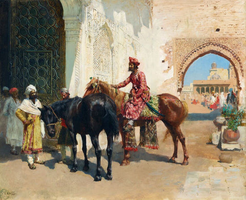 Persian Horse Seller In Bombay - Edwin Lord Weeks - Orientalist Indian Art Painting by Edwin Lord Weeks