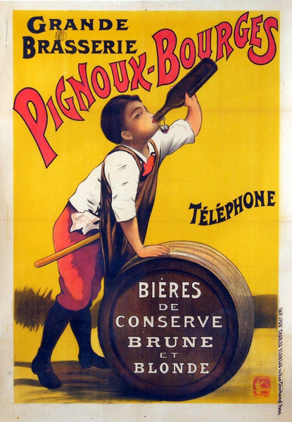 Pignous Bourges Bière - European Vintage Advertising Beer Poster - Home Bar Wall Decor - Large Art Prints