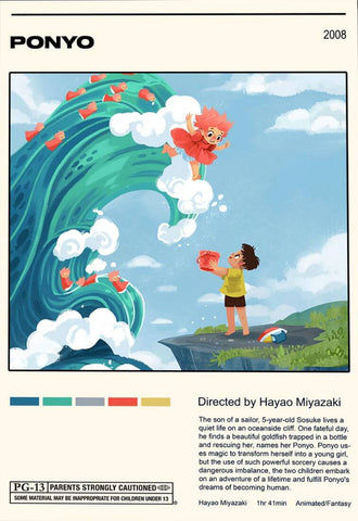 Ponyo - Hayao Miyazaki - Studio Ghibli - Japanaese Animated Movie Art Poster - Posters