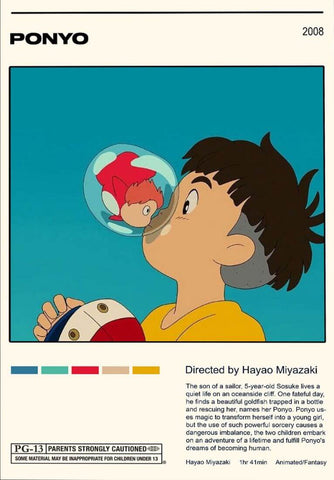 Ponyo - Hayao Miyazaki - Studio Ghibli - Japanaese Animated Movie Minimalist Poster - Canvas Prints by Tallenge