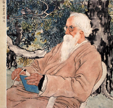 Portrait Of Rabindranath Tagore - Xu Beihong - Chinese Master - Canvas Prints by Xu Beihong