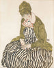 Portrait of Edith Schiele with Striped Dress, Sitting - Framed Prints