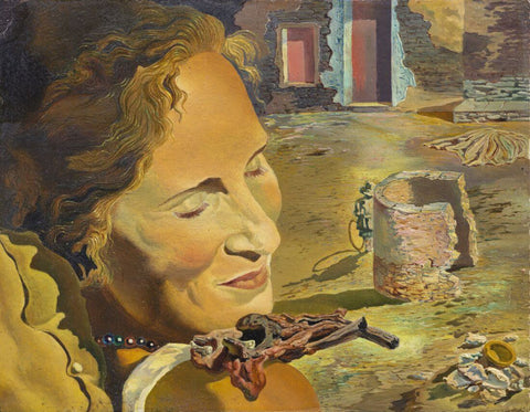 Portrait of Gala with Two Lamb Chops Balanced on Her Shoulder - Salvador Dali - Surrealist Painting - Framed Prints