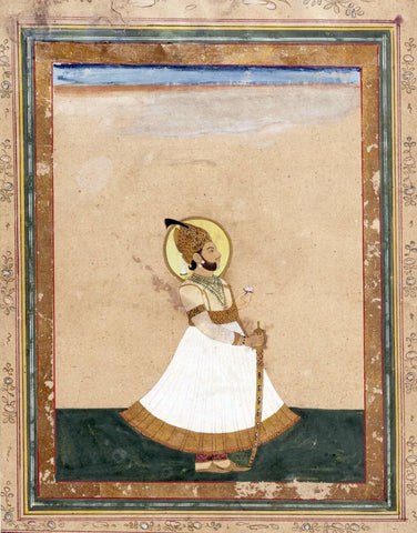 Portrait of Jaga Singh of Amber and Jaipur c1805 - Vintage Indian Royalty Painting - Framed Prints by Tallenge
