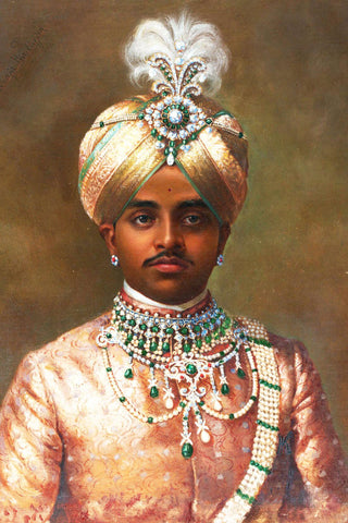 Portrait Of Krishna Raja Wadiyar IV - Ruler Of Mysore - Vintage Indian Royalty Painting - Framed Prints by Royal Portraits