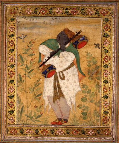 Portrait of Musician Ali Khan Karori Playing The Rudra Veena  - Vintage Indian Art Painting - Framed Prints by Indian Art