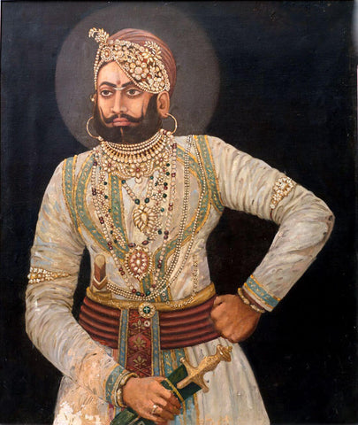 Portrait Of An Indian King - Vintage Indian Royalty Painting by Royal Portraits