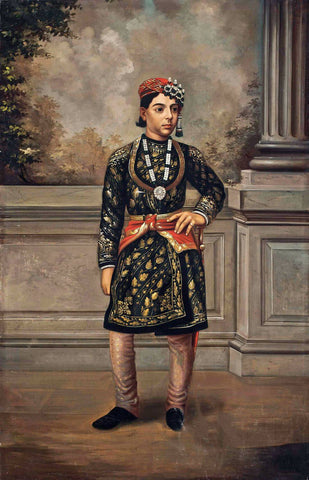 Portrait Of An Indian Prince - Vintage Indian Royalty Painting by Royal Portraits