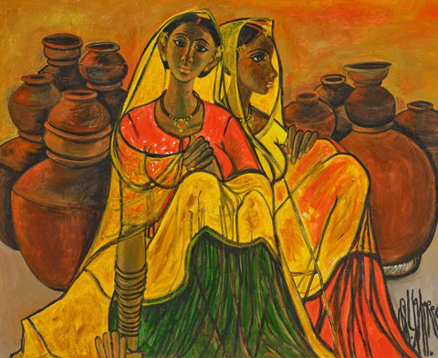 Potter Women - B Prabha - Indian Art Painting - Large Art Prints by B. Prabha