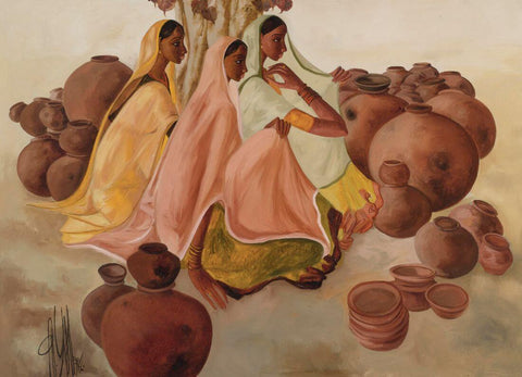 Potter Women - B Prabha - Indian Painting by B. Prabha