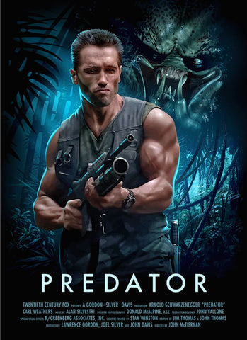 Predator - Arnold Schwarzenegger - Hollywood Sci Fi Action Movie Fan Art Graphic Poster - Canvas Prints