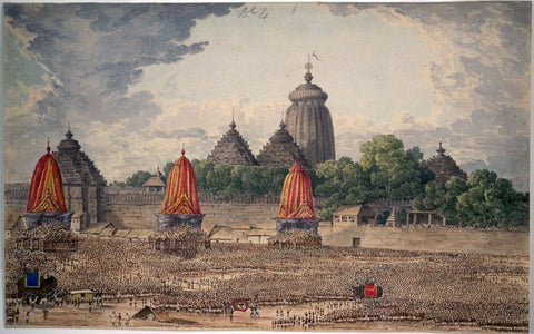 Procession At The Great Temple of Jagannath, Puri (Orissa) 1818 - Vintage Indian Art - Art Prints by Diya