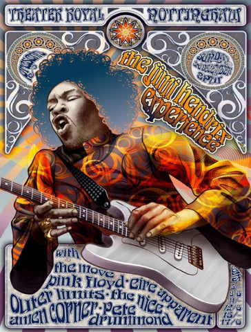 Psychedelic Music Concert Poster - Jimi Hendrix Experience At Nottingham - Tallenge Music Collection - Art Prints