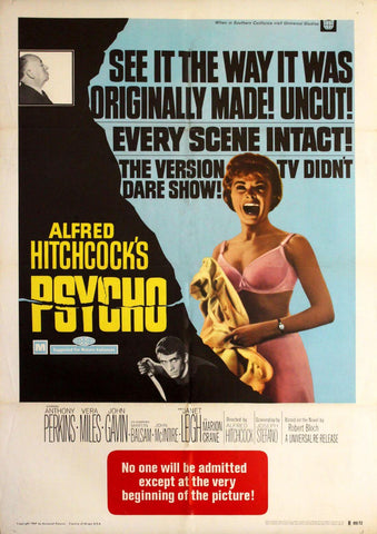 Psycho - Alfred Hitchcock 1960 Classic Horror Movie - Hollywood Movie 1969 Re Release Poster by Hitchcock