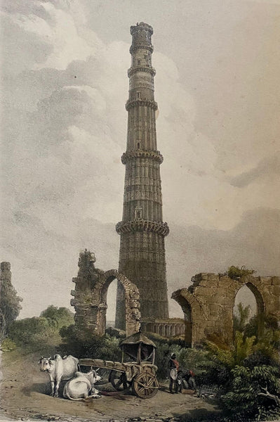 Qutab Minar Delhi - Major John Luard - Vintage Orientalist Paintings of India - Canvas Prints