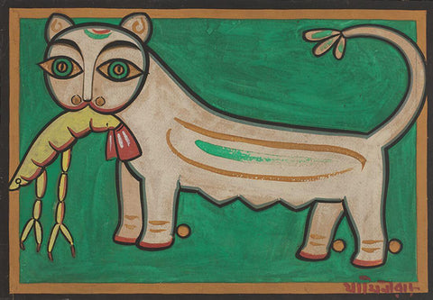 Cat And Lobster - Jamini Roy by Jamini Roy