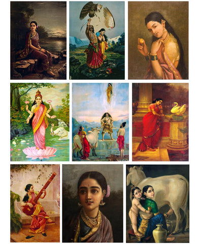 Set of 10 Best of Raja Ravi Varma Paintings - Poster Paper (12 x 17 inches) each by Raja Ravi Varma