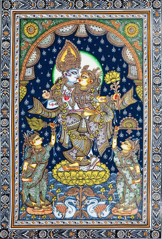 Radha And Krishna - Pattachitra Painting - Indian Folk Art - Large Art Prints by Tallenge