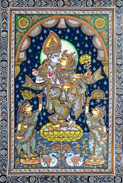 Radha And Krishna - Pattachitra Painting - Indian Folk Art - Framed Prints
