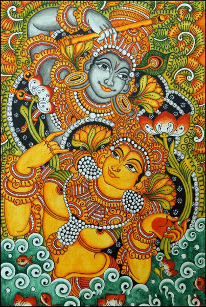 Radha Krishna - Kerala Mural - Folk Art Painting - Canvas Prints