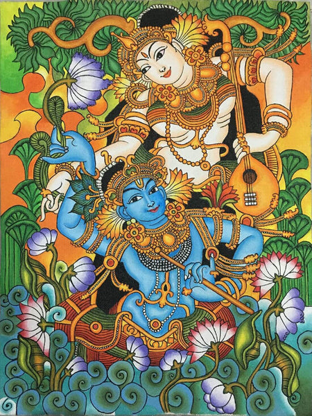 Radha Krishna - Kerala Mural Painting - Art Prints