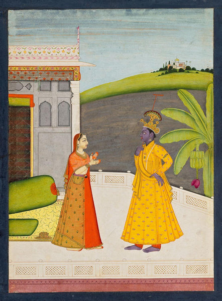 Radha Krishna - Pahari C. 1800 - Vintage Indian Miniature Art Painting - Posters