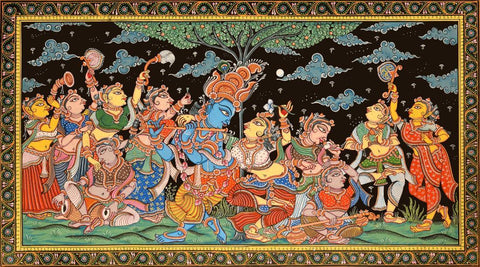 Radha Krishna And Gopis - Traditional Indian Art - Framed Prints
