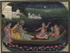 Radha and Krishna in the Boat of Love - Kishangarh School ca. 1875 - Vintage Indian Miniature Art Painting - Framed Prints