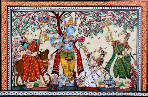 Radha Krishna With Gopis- Pattachitra Painting - Indian Folk Art - Life Size Posters