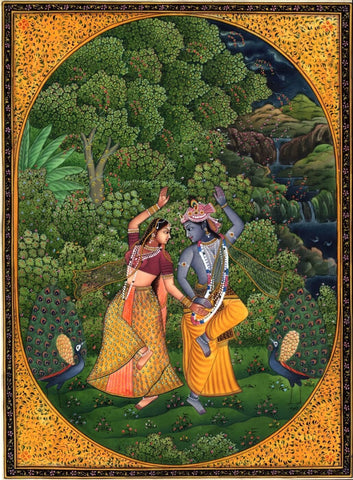 Radha And Krishna Dancing In Vrindavan - Framed Prints