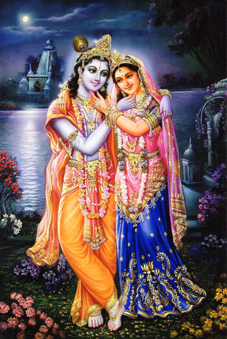 Radha Krishna Evening At Lake - Large Art Prints by Raghuraman