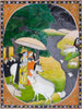 Radha Krishna In Rainy Season - Kangra Painting School - Posters