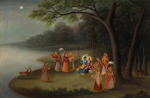 Radha and Krishna - 19tth Century Bengal Dutch School - Vintage Indian Painting - Framed Prints