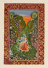 Radha And Krishna In A Flower Grove - Kotah Rajasthan School 18th Century - Vintage Indian Miniature Art Painting - Large Art Prints