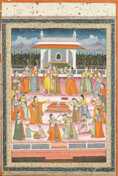 Radha And Krishna Celebrating The Holi Festival - Lucknow 18th Century - Vintage Indian Miniature Art Painting - Framed Prints