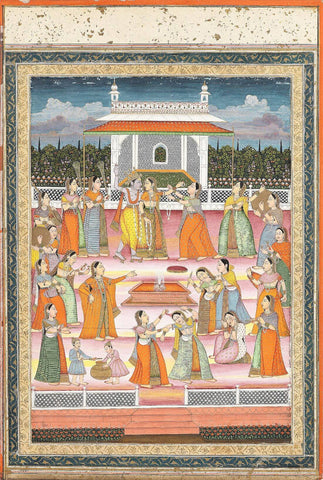 Radha And Krishna Celebrating The Holi Festival - Lucknow 18th Century - Vintage Indian Miniature Art Painting - Art Prints