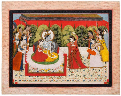 Radha And Krishna Watching Nautch India - Kangra C. 1800 - Vintage Indian Miniature Art Painting by Miniature Art
