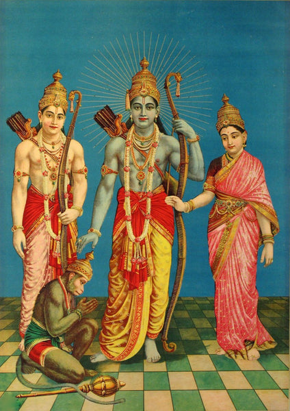 Raghupati Ram Laxman Sita and Hanuman - Vintage Printed Poster - Framed Prints