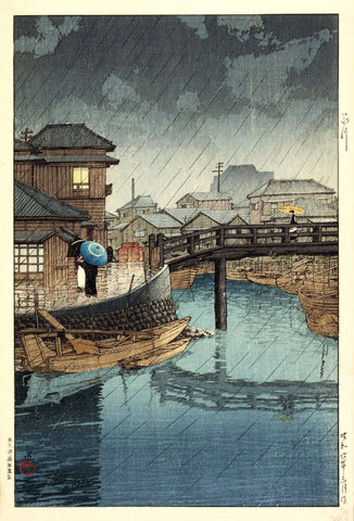 Rainy Season at Ryoshimachi Shinagawa - Kawase Hasui - Japanese Okiyo Masterpiece - Canvas Prints