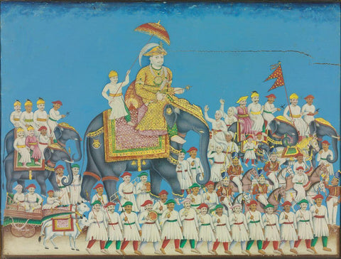 Raja Amar Singh Of Tanjore (R.1787-1798) In Procession - Ca. 1800–1825- Vintage Indian Miniature Art Painting by Miniature Vintage