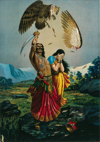 Jatayu Vadham - Canvas Prints by Raja Ravi Varma