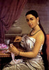 Lady Making A Garland - Raja Ravi Varma - Framed Prints