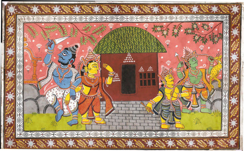 Rajasthani Painting - Ravan Abducts Sita While Ram And Lakshman Go After The Golden Deer by Raghuraman