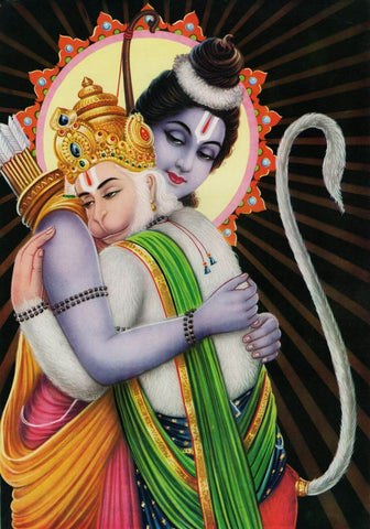 Ram Hanuman Milan - Ramayan Art Painting - Canvas Prints