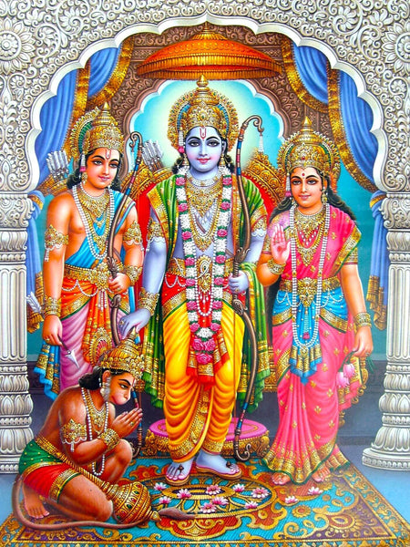 Ram Darbar - Ram Laxman Sita and Hanuman - Ramayan Art Painting - Canvas Prints