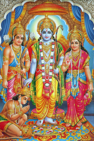Ram Darbar - Ram Laxman Sita and Hanuman - Ramayan Art Painting Poster - Large Art Prints by Kritanta Vala