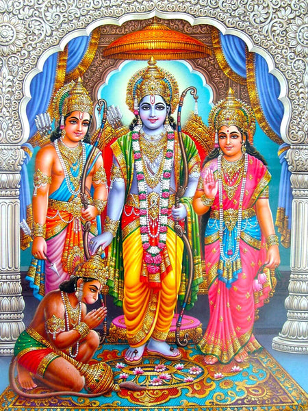 Ram Darbar - Ram Laxman Sita and Hanuman - Ramayan Art Painting - Posters